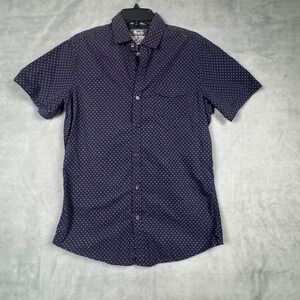 Broken Threads Mens Medium Navy Blue Pink Star Print Button Down Shirt Cotton